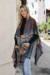 Multicolor Plaid Pocket Ruana Ponchos Leto Collection Camel  