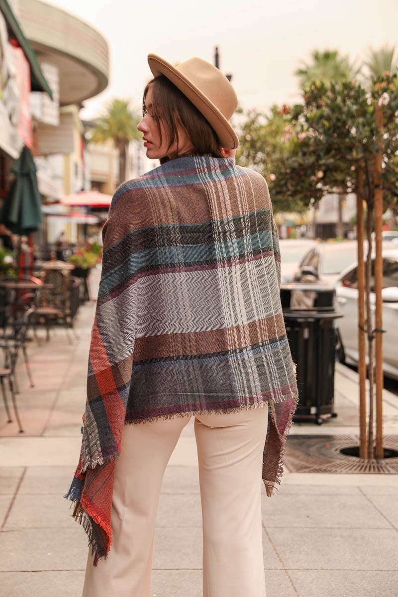 Multicolor Plaid Pocket Ruana Ponchos Leto Collection   