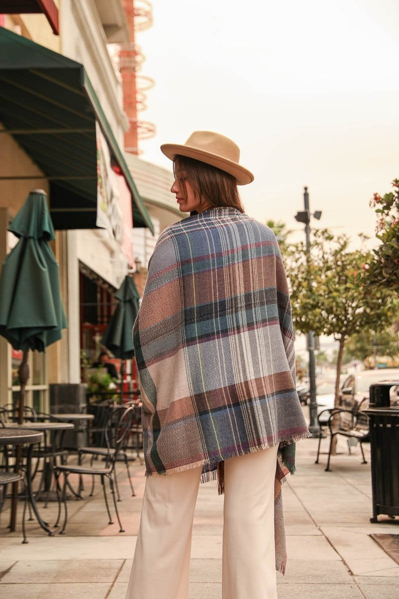 Multicolor Plaid Pocket Ruana Ponchos Leto Collection   