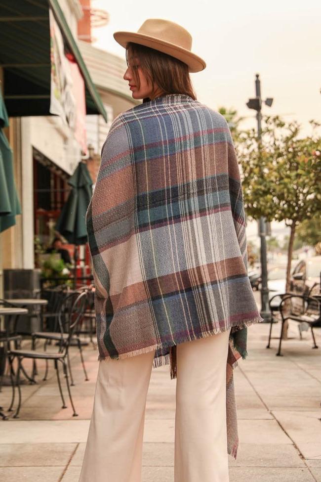 Multicolor Plaid Pocket Ruana - NeoKira Unlimited