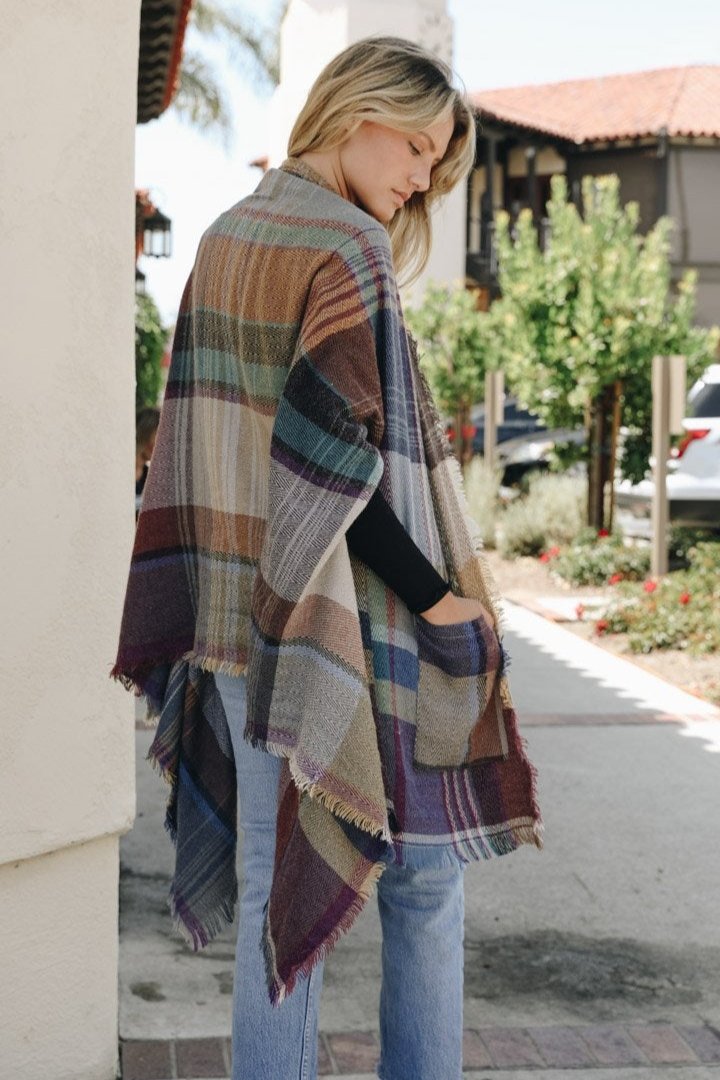 Multicolor Plaid Pocket Ruana - NeoKira Unlimited
