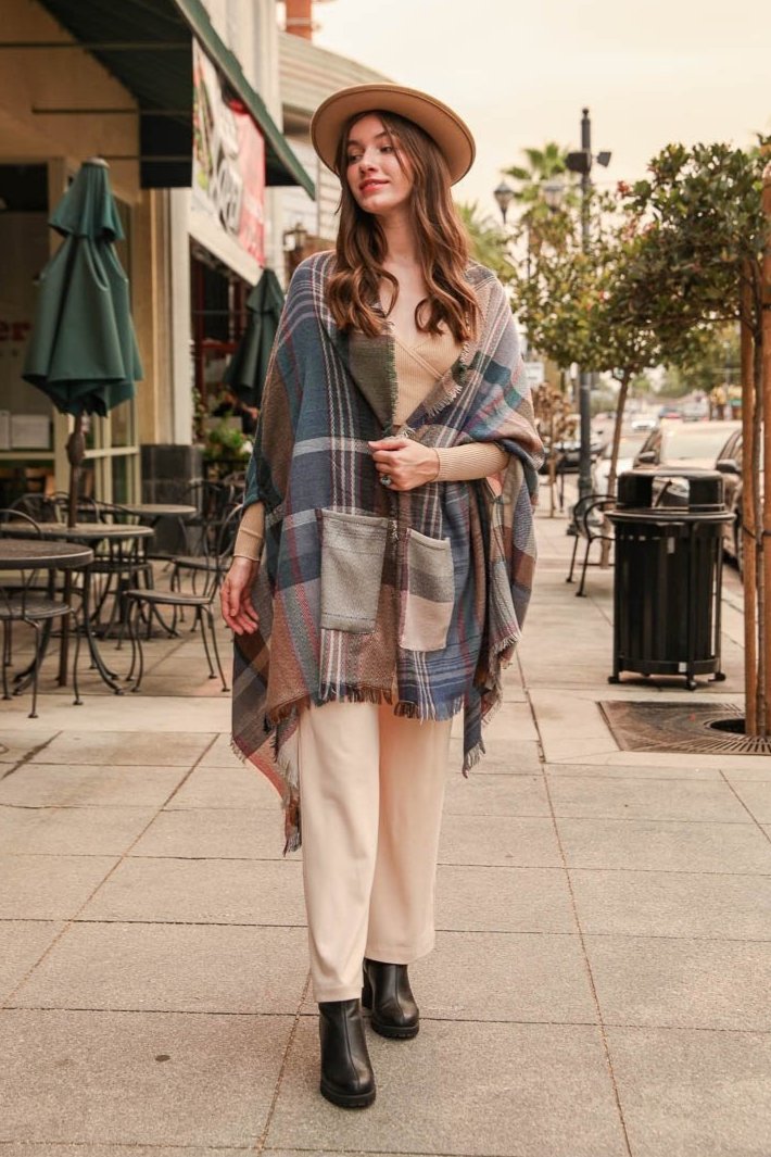 Multicolor Plaid Pocket Ruana - NeoKira Unlimited