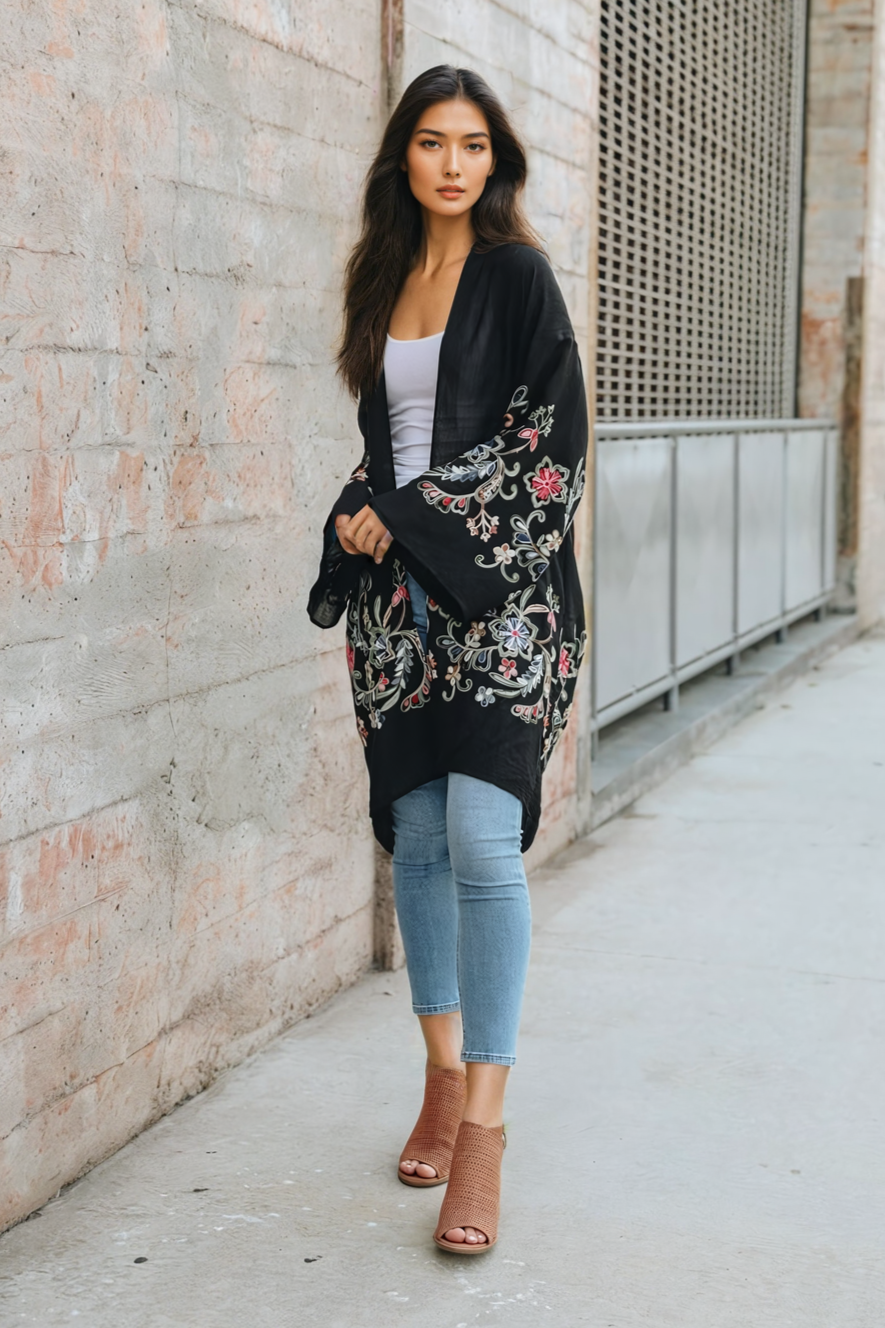 Long Floral Kimono Cardigan – Elegant and Versatile - NeoKira Unlimited