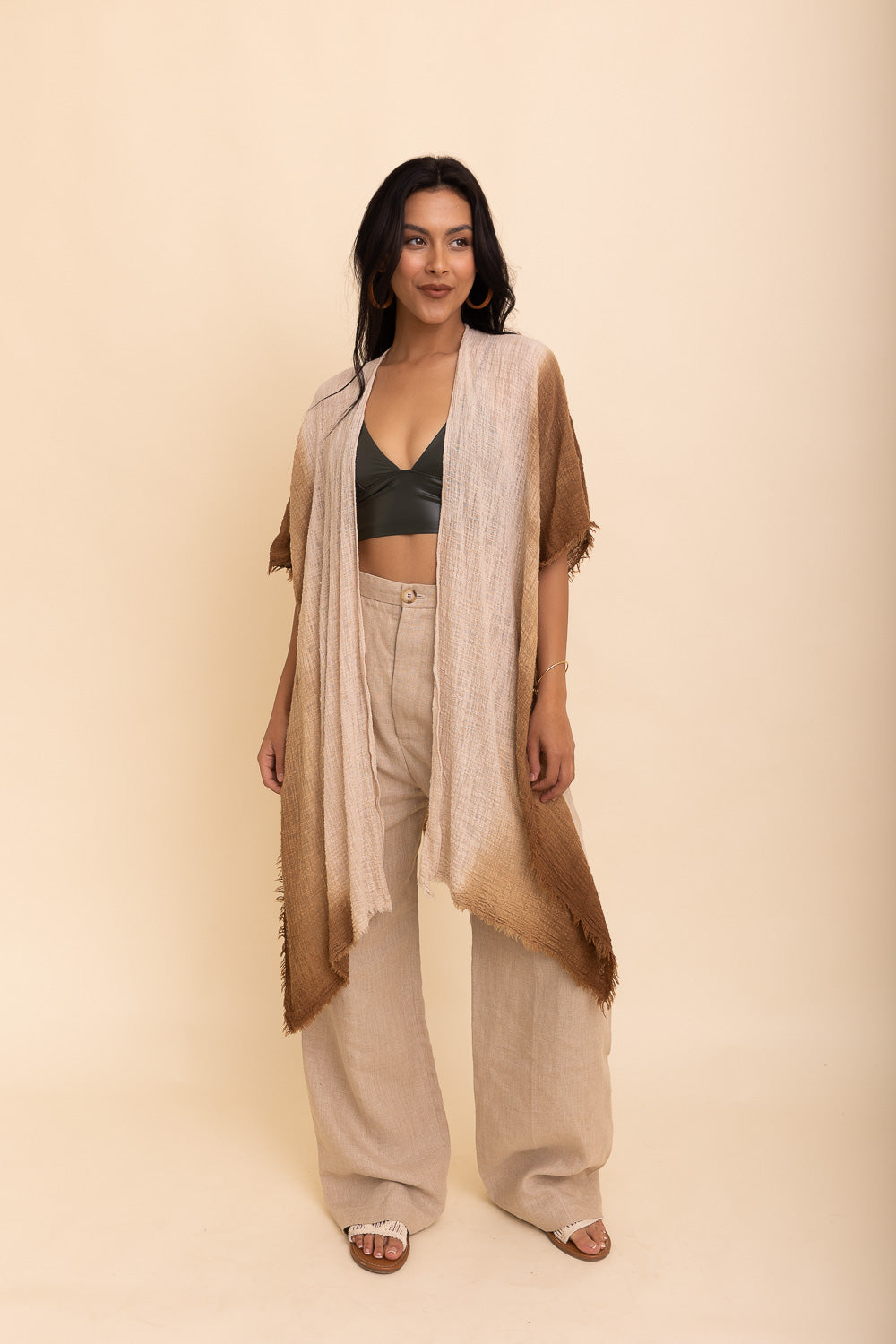 Mystic Hues Cotton Kimono Kimono Leto Collection One Size Tan 