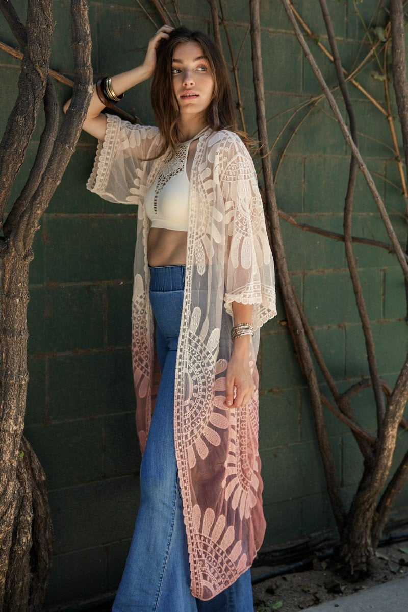 Ombre Bohemian Lace Kimono Kimono Leto Collection Rose  