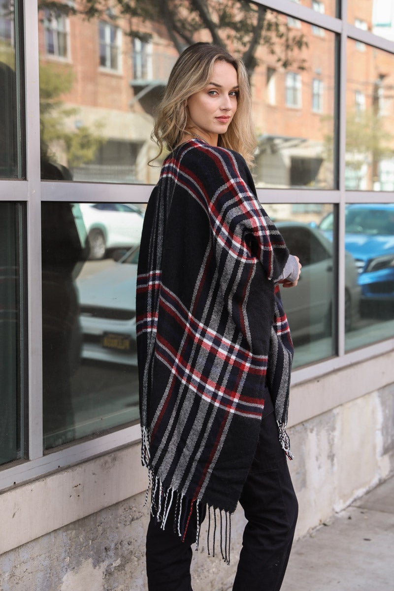 Open Sleeve Classic Plaid Ruana Ponchos Leto Collection   