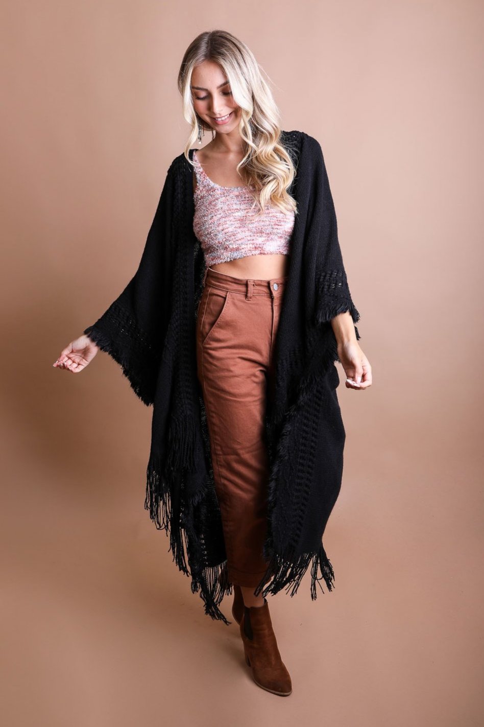 Open Work Frayed Bohemian Ruana - NeoKira Unlimited