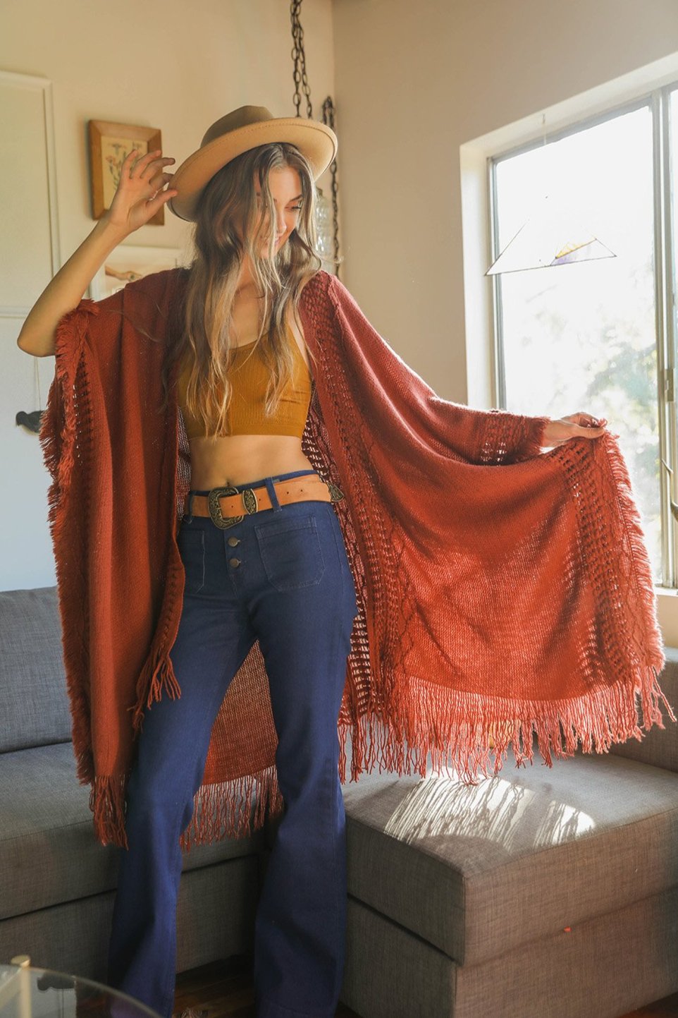 Open Work Frayed Bohemian Ruana - NeoKira Unlimited