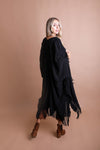 Open Work Frayed Bohemian Ruana Ponchos