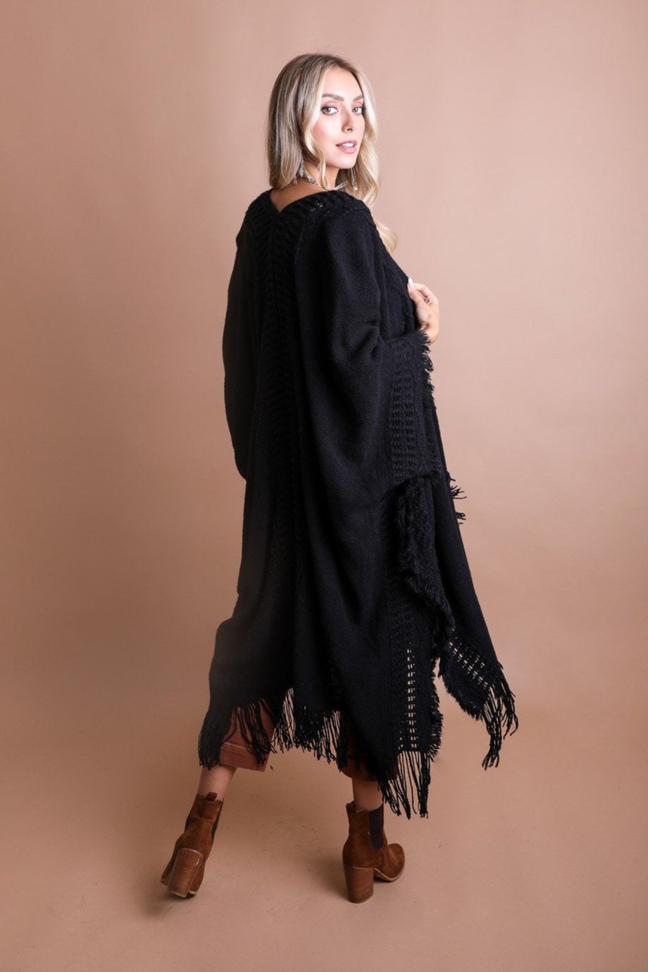 Open Work Frayed Bohemian Ruana - NeoKira Unlimited