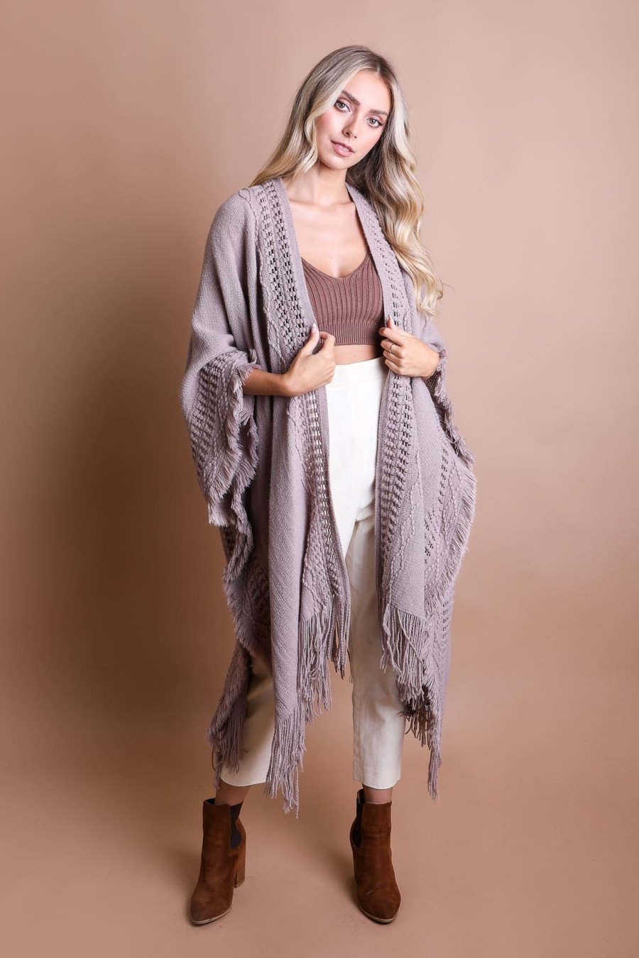 Open Work Frayed Bohemian Ruana - NeoKira Unlimited