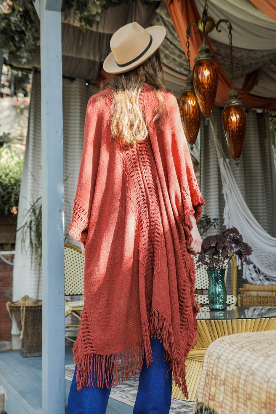 Open Work Frayed Bohemian Ruana - NeoKira Unlimited