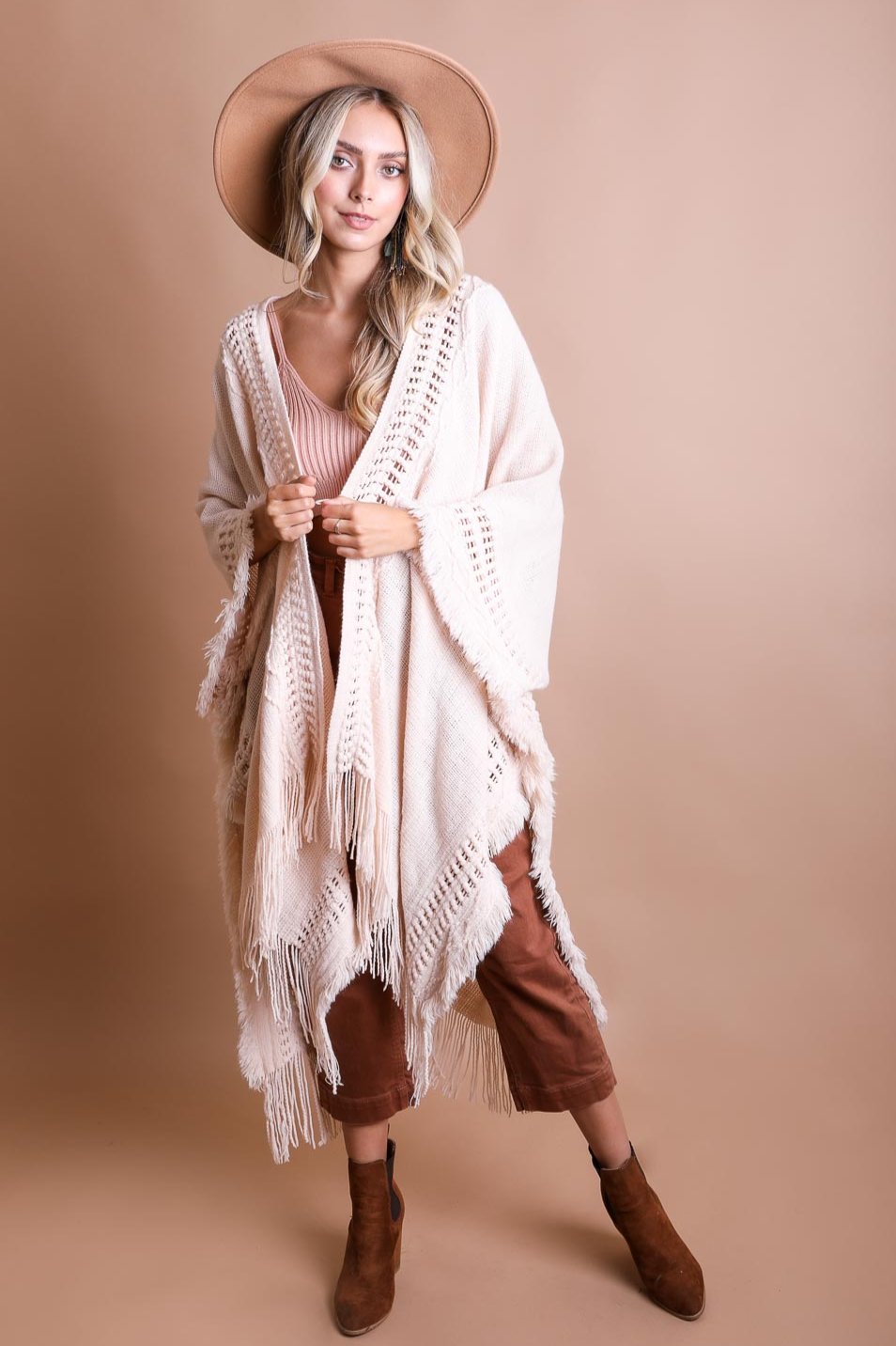 Open Work Frayed Bohemian Ruana - NeoKira Unlimited