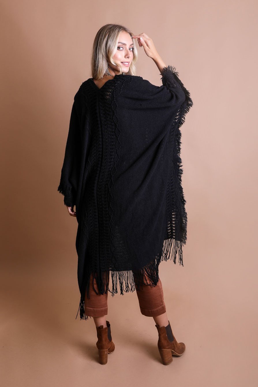 Open Work Frayed Bohemian Ruana - NeoKira Unlimited