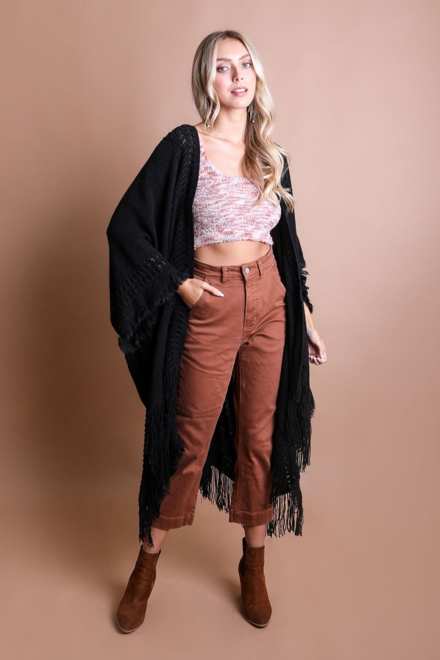 Open Work Frayed Bohemian Ruana - NeoKira Unlimited