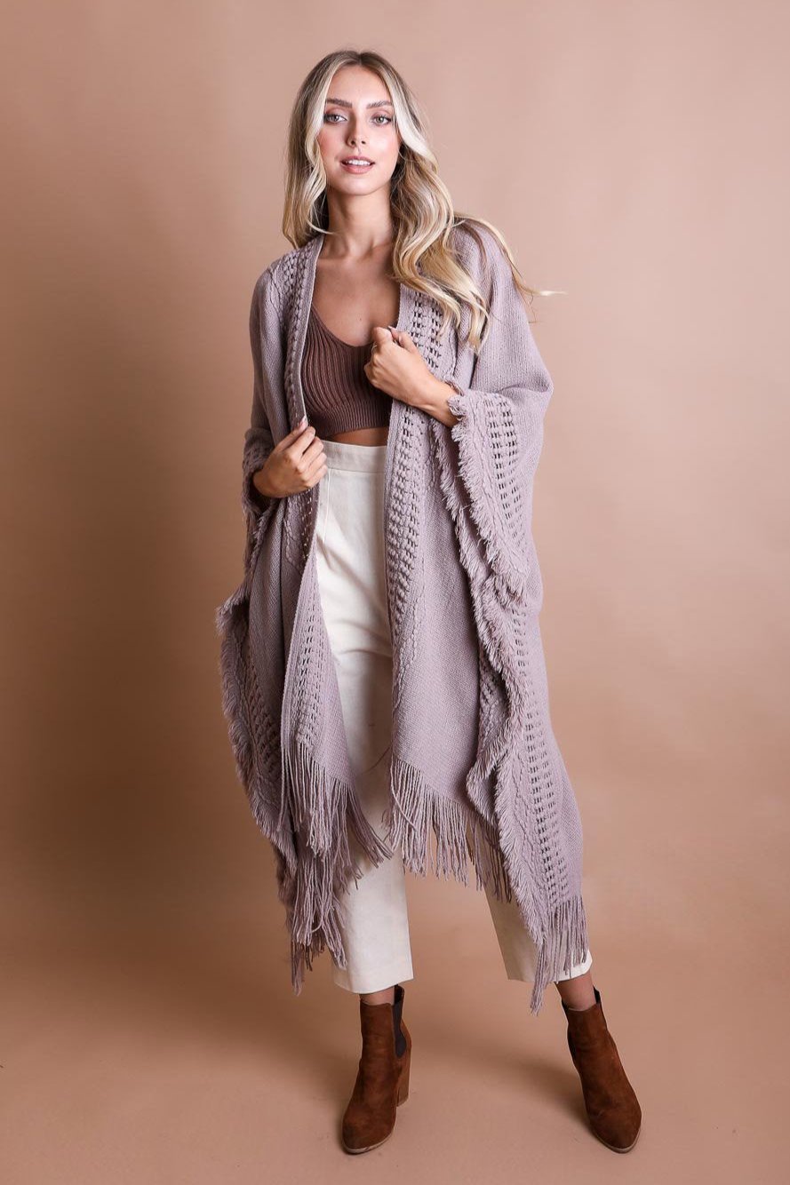 Open Work Frayed Bohemian Ruana - NeoKira Unlimited