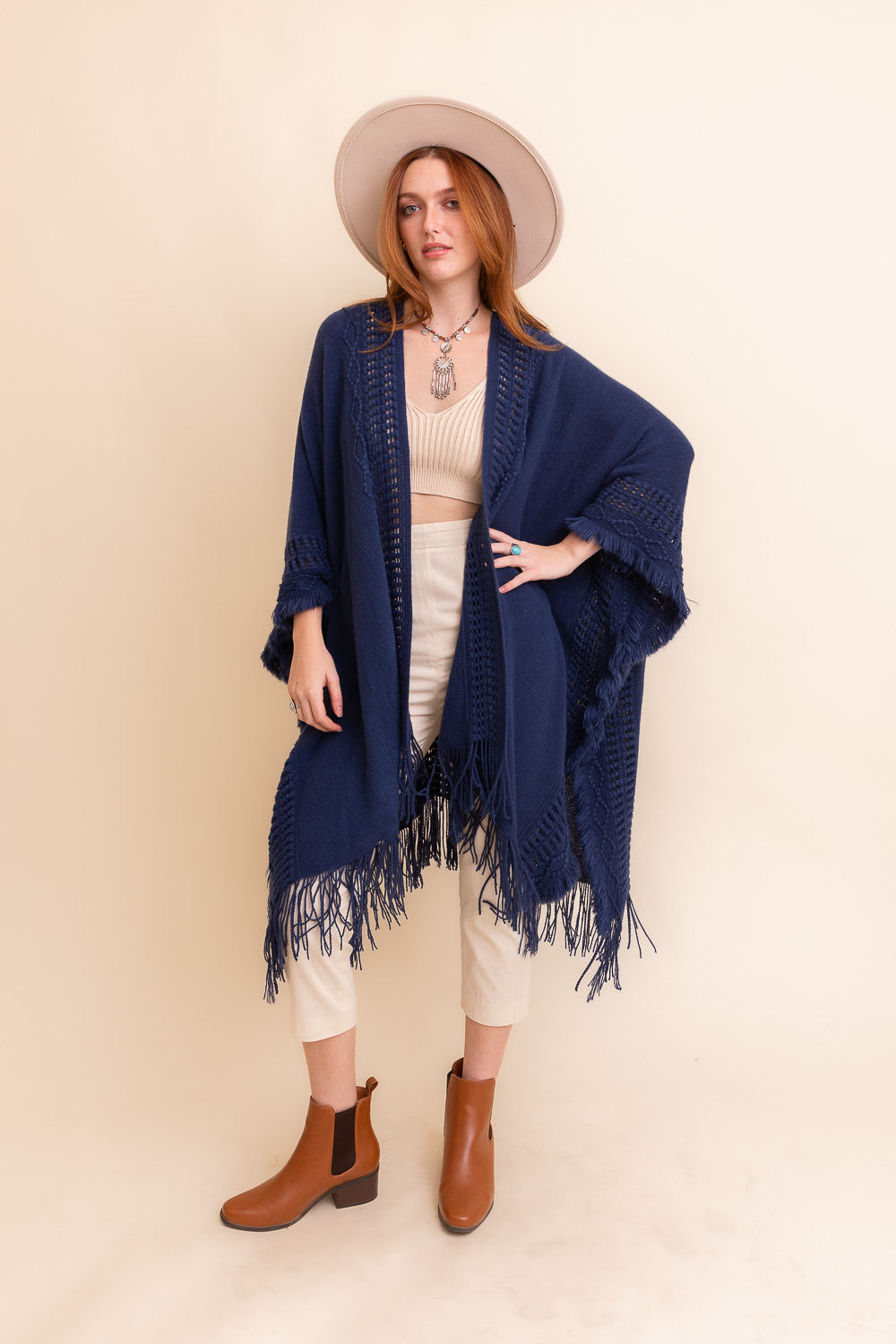 Open Work Frayed Bohemian Ruana - NeoKira Unlimited