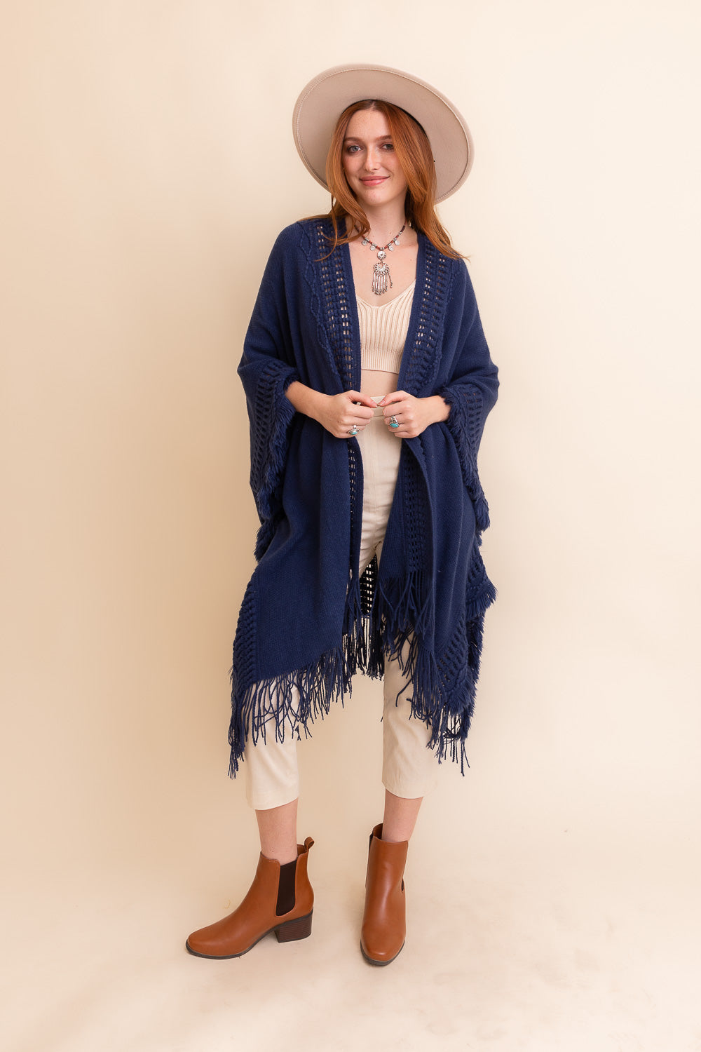 Open Work Frayed Bohemian Ruana - NeoKira Unlimited