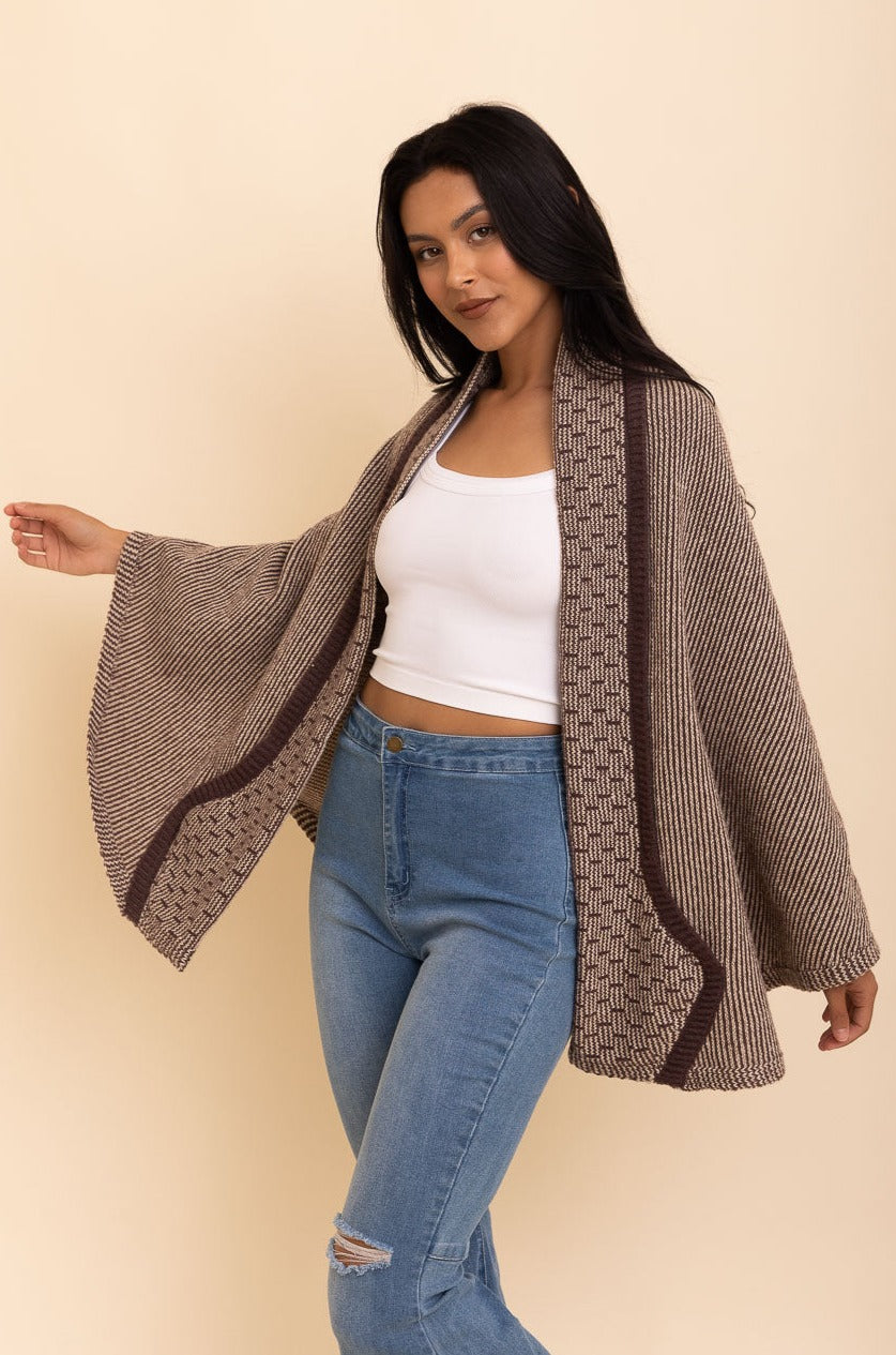 Over The Shoulder Knitted Shawl Shawl Leto Collection One Size Mocha 