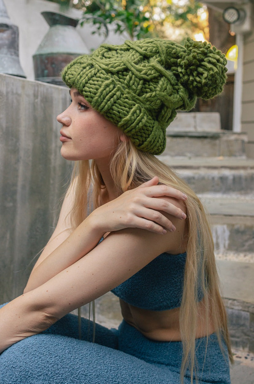 Oversized Chunky Knit Pom Beanie Beanies Leto Collection   