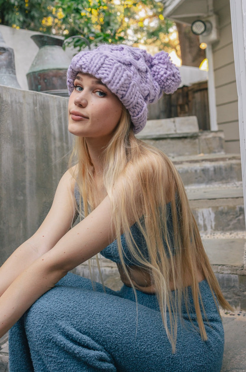 Oversized Chunky Knit Pom Beanie - NeoKira Unlimited