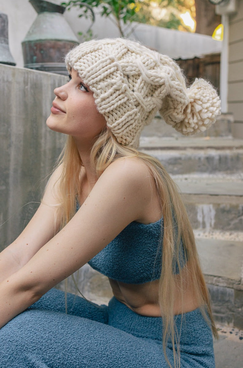 Oversized Chunky Knit Pom Beanie Beanies Leto Collection   