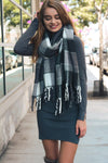 Oversized Flannel Tassel Scarf Scarves Leto Collection Gray  