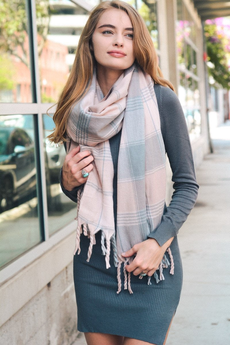 Oversized Flannel Tassel Scarf - NeoKira Unlimited