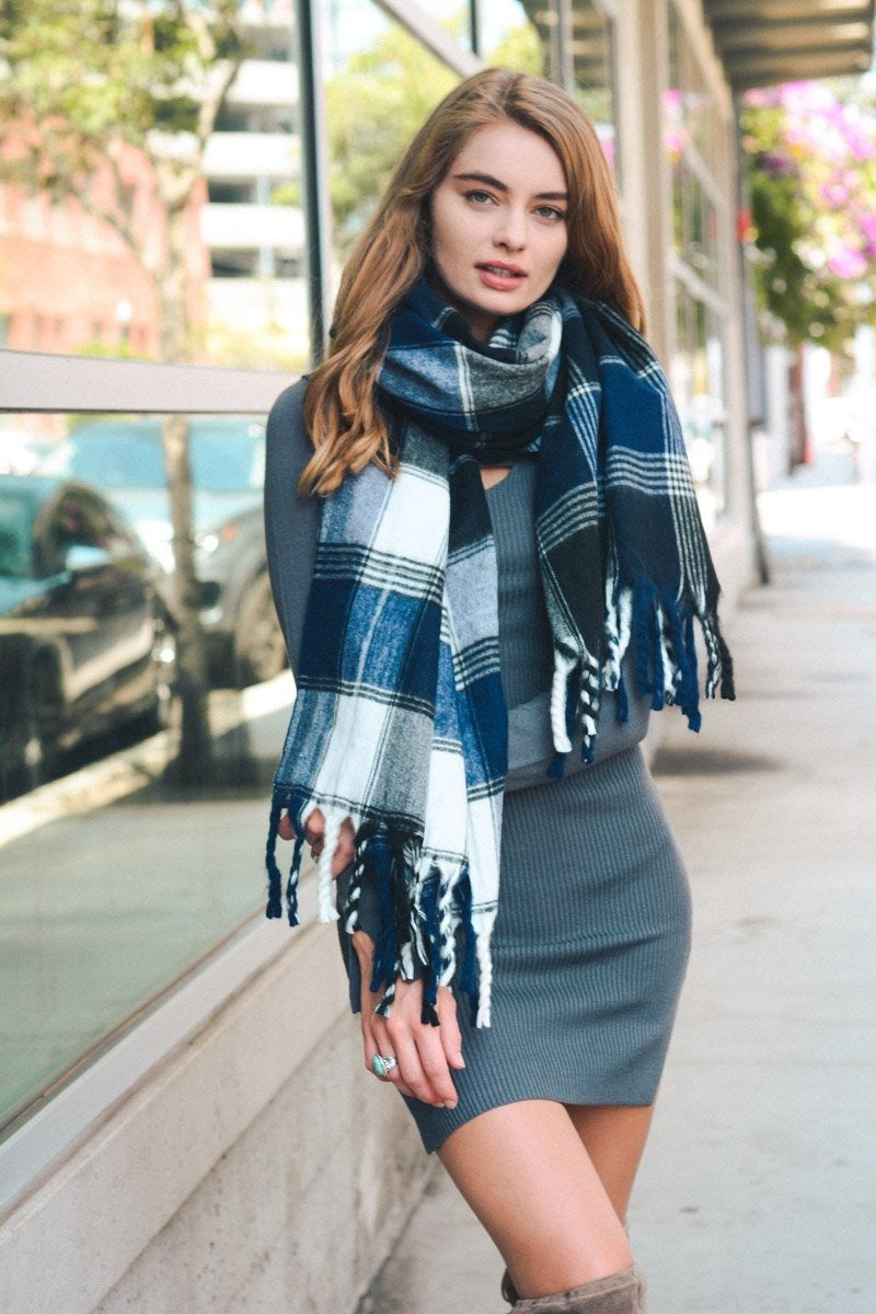 Oversized Flannel Tassel Scarf - NeoKira Unlimited