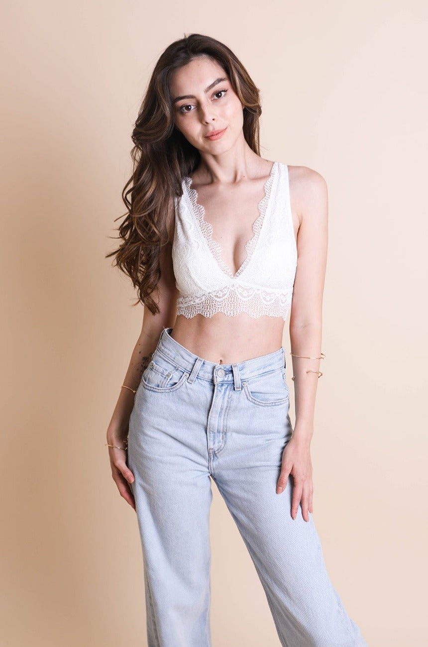 Padded Plunge Alencon Lace Bralette - NeoKira Unlimited