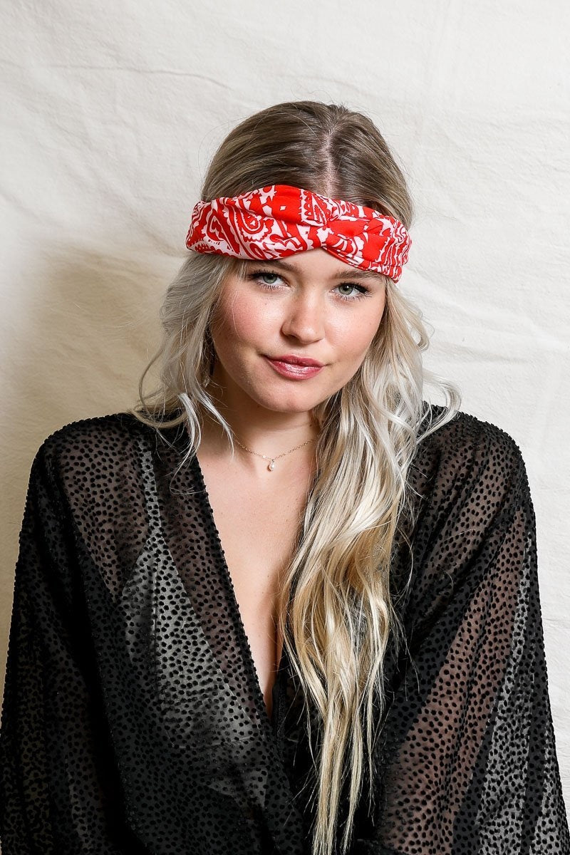 Paisley Boho Head Wrap Headwrap Leto Collection Red  