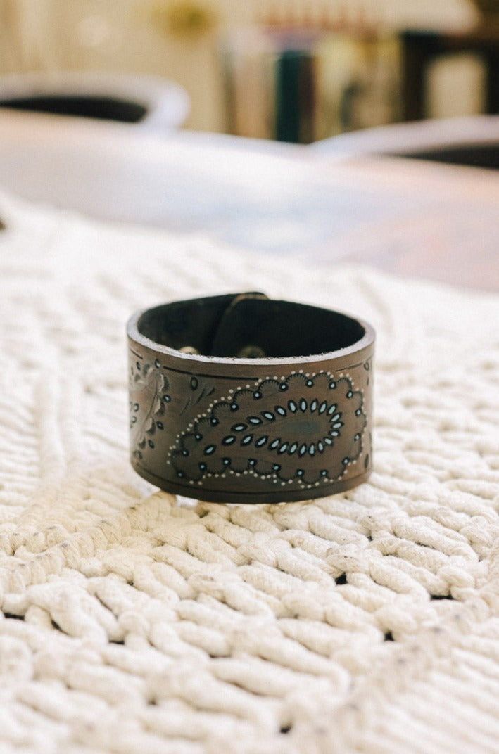 Paisley Pressed Leather Cuff Bracelet - NeoKira Unlimited