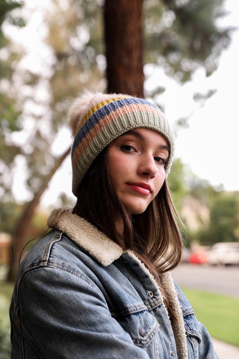 Pastel Stripe Knit Pom Beanie Beanies Leto Collection   