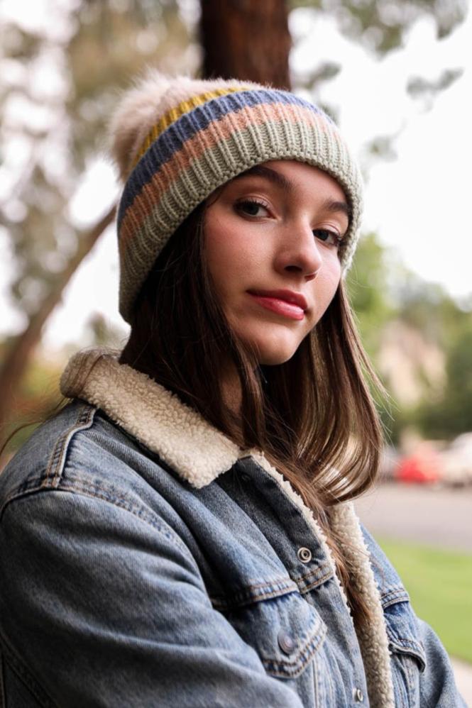 Pastel Stripe Knit Pom Beanie - NeoKira Unlimited