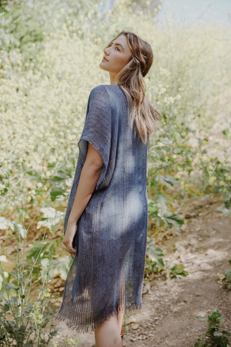 Pencil Stripe Lurex Trim Kimono - NeoKira Unlimited