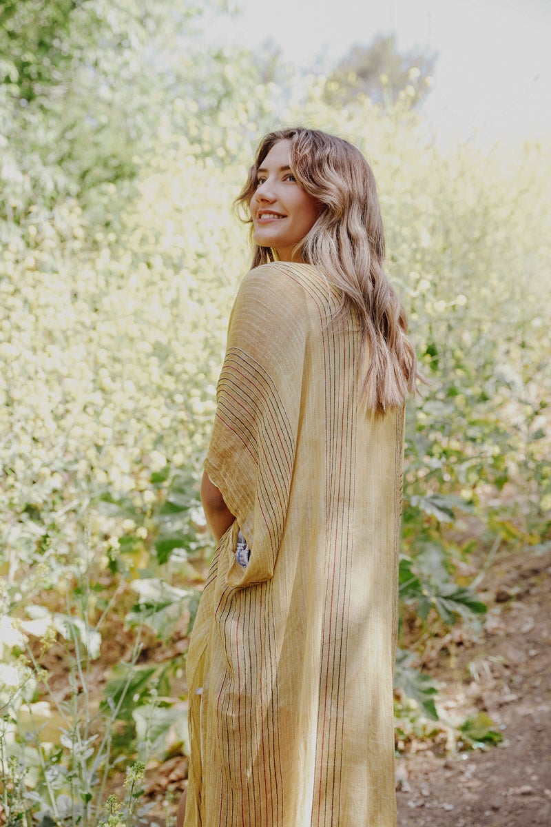 Pencil Stripe Lurex Trim Kimono - NeoKira Unlimited