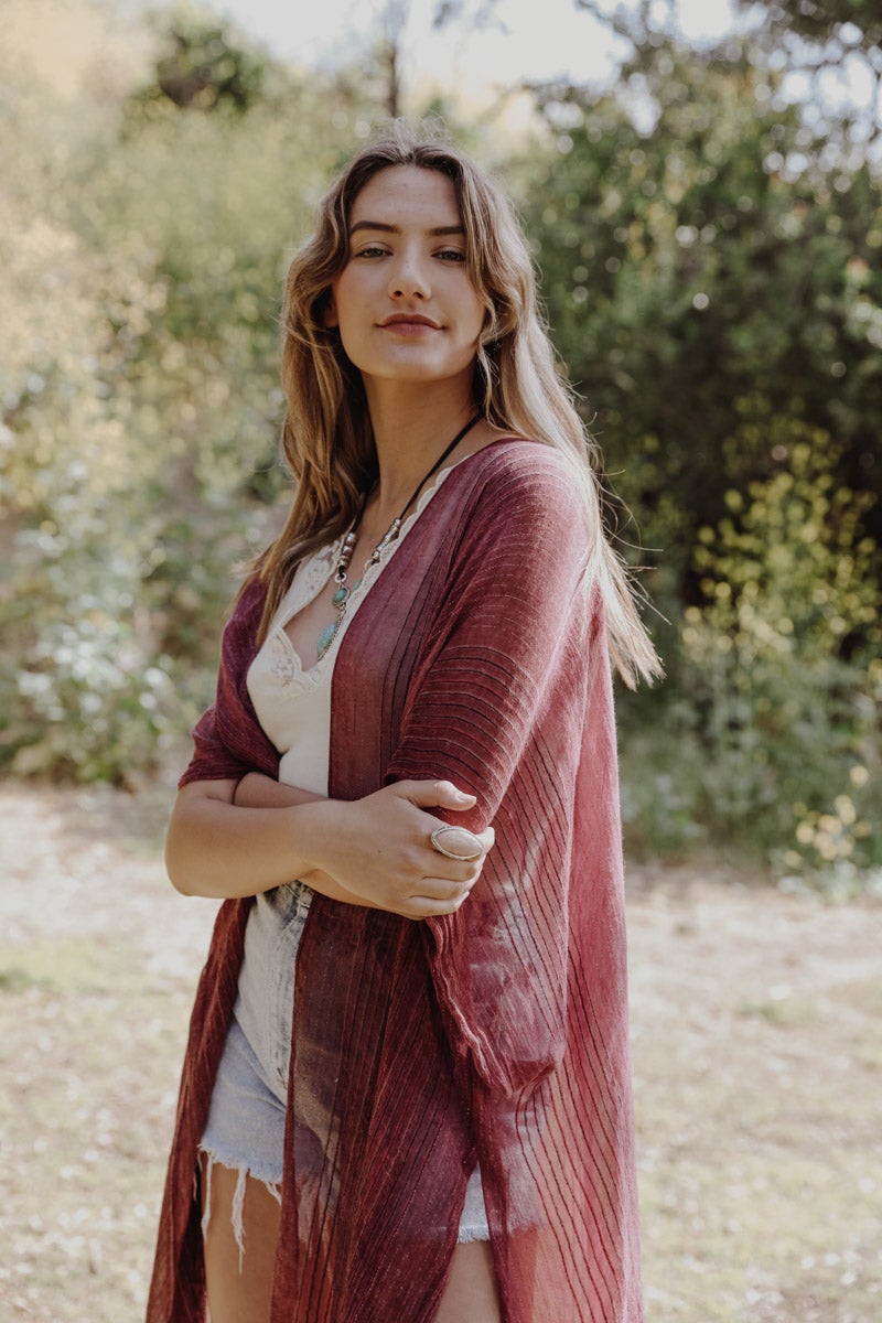 Pencil Stripe Lurex Trim Kimono - NeoKira Unlimited