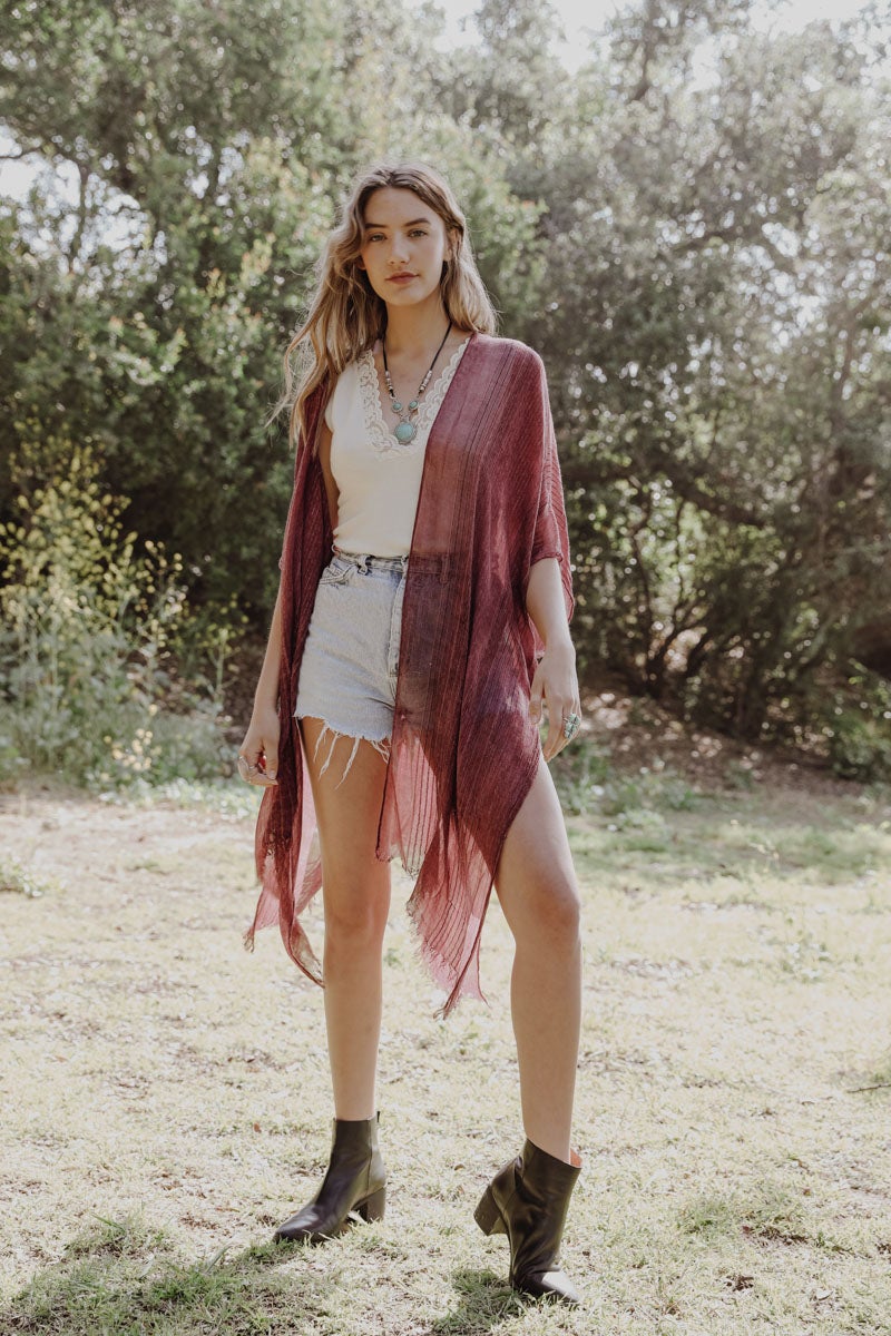 Pencil Stripe Lurex Trim Kimono - NeoKira Unlimited