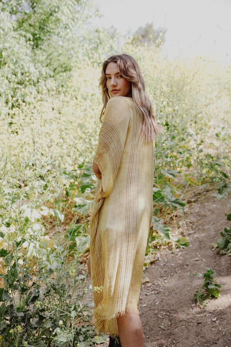 Pencil Stripe Lurex Trim Kimono - NeoKira Unlimited