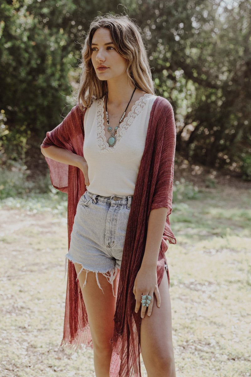 Pencil Stripe Lurex Trim Kimono - NeoKira Unlimited