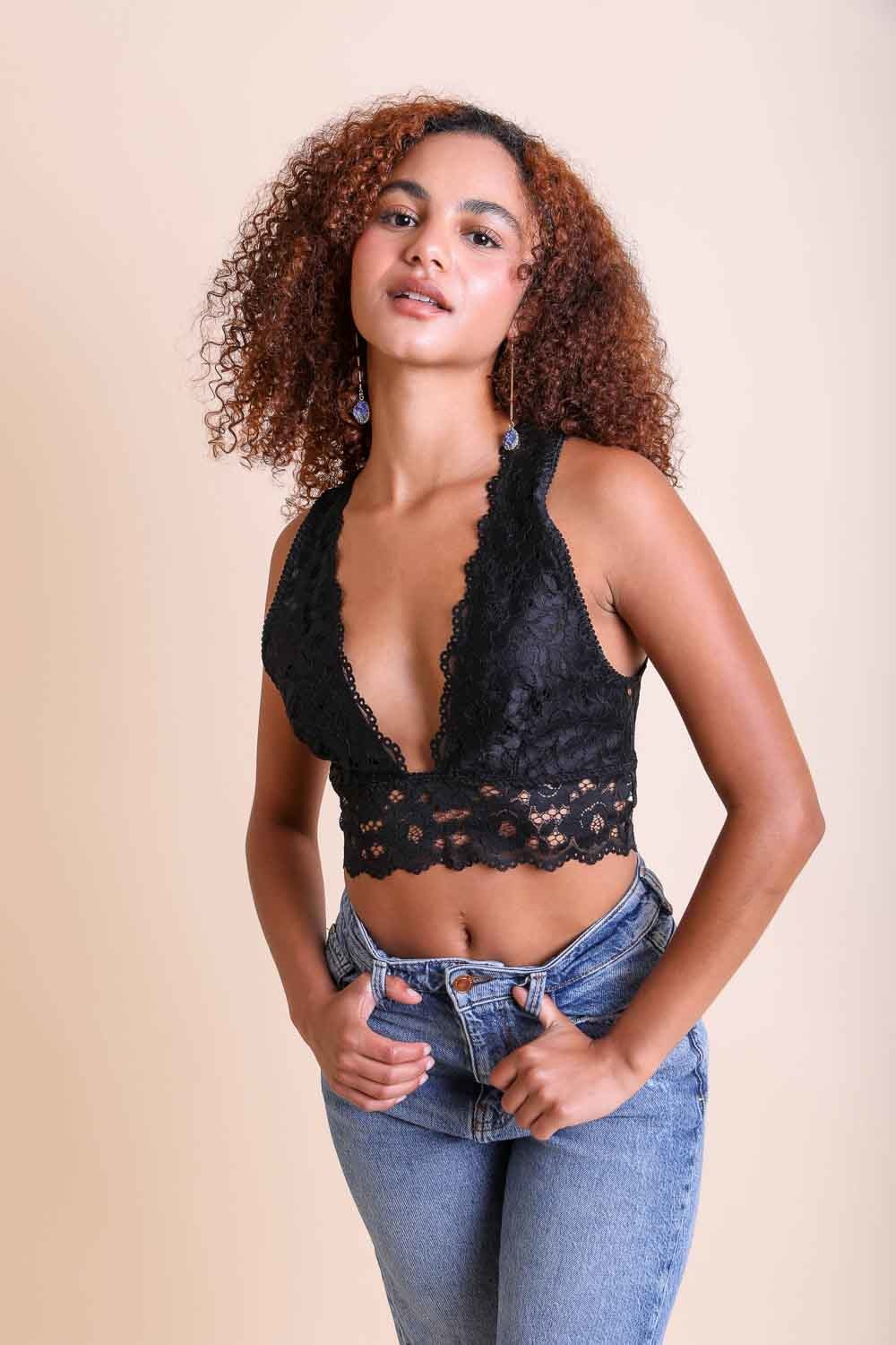 Plunge Racerback Bralette Bralette Leto Collection Small Black 