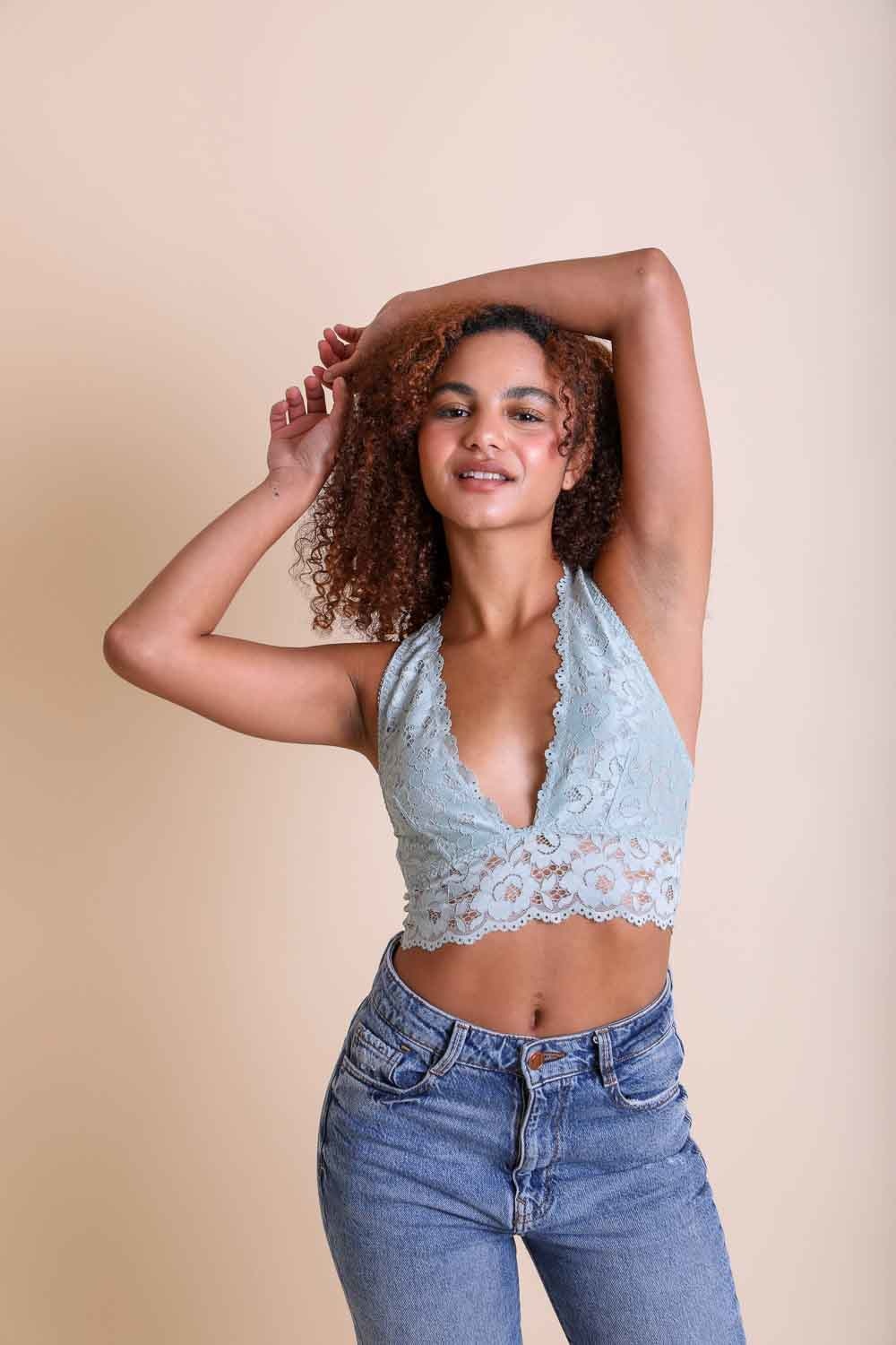 Plunge Racerback Bralette Bralette Leto Collection Small Seafoam 