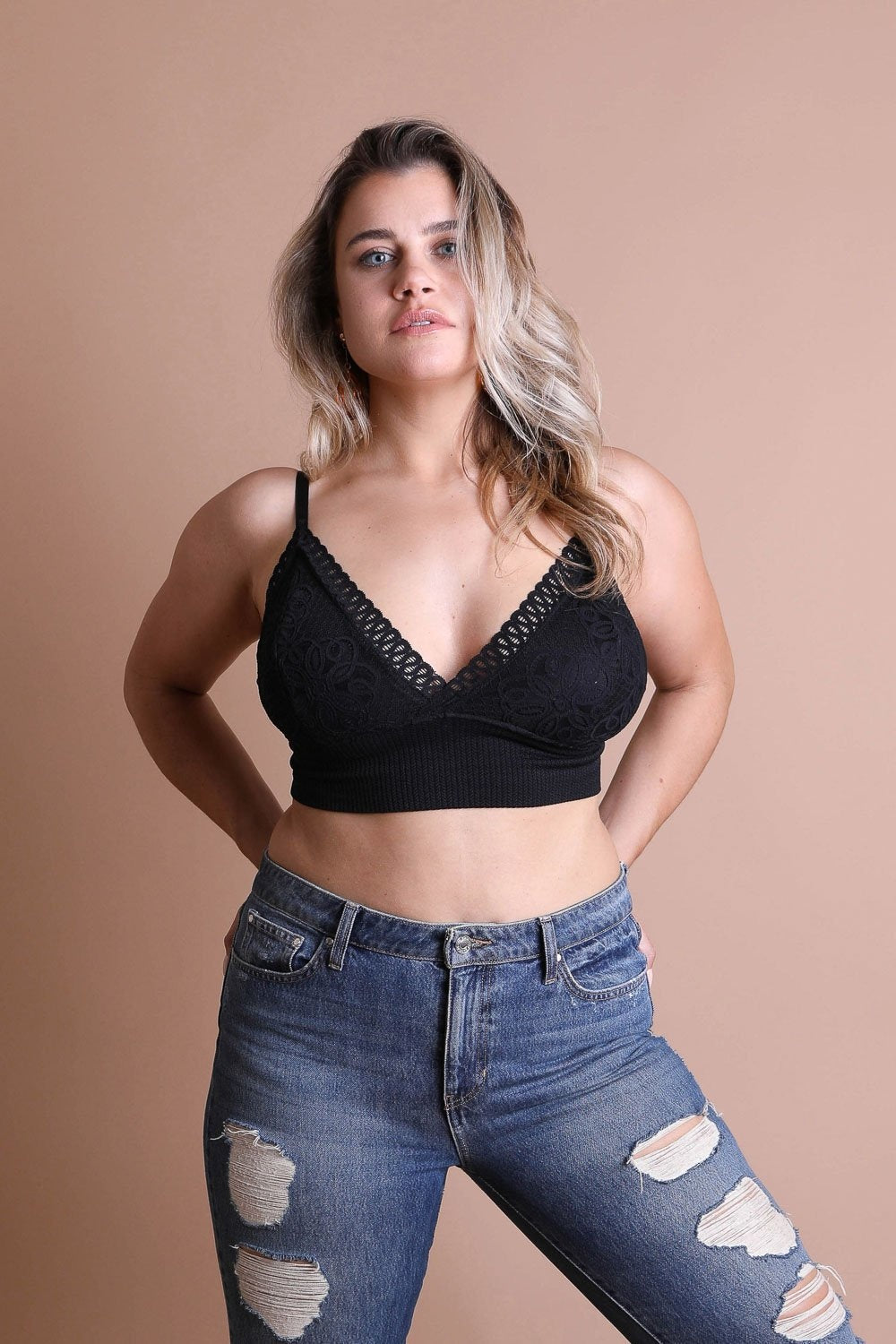 Plus Size Waistband Loop Lace Brami Black