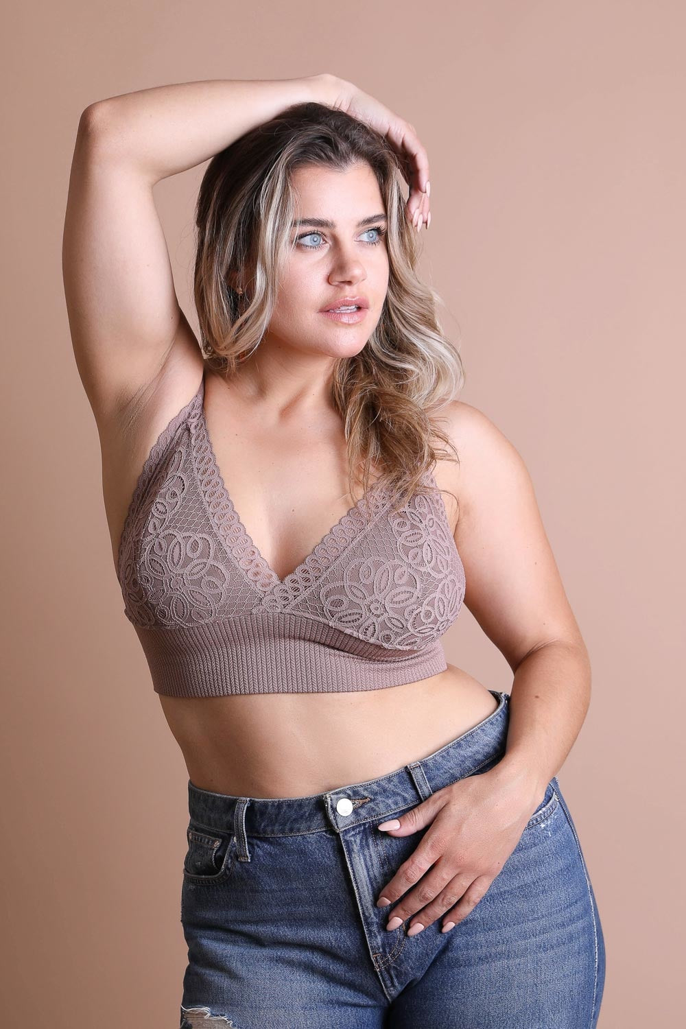 Plus Size Waistband Loop Lace Brami Mocha