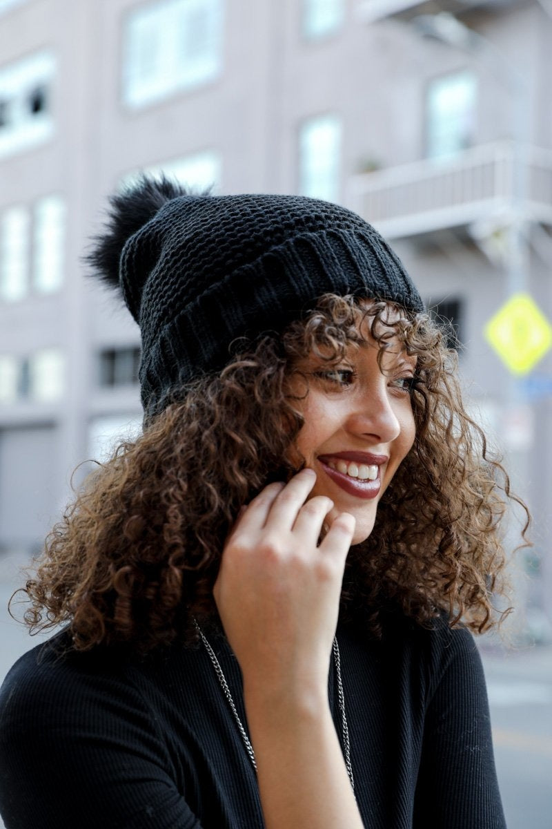 Pom Beanie with Faux Sherpa Lining - NeoKira Unlimited