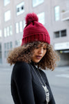 Pom Beanie with Faux Sherpa Lining Beanies Leto Collection Burgundy  