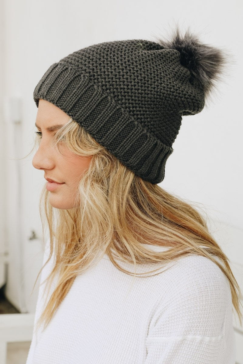 Pom Beanie with Faux Sherpa Lining - NeoKira Unlimited
