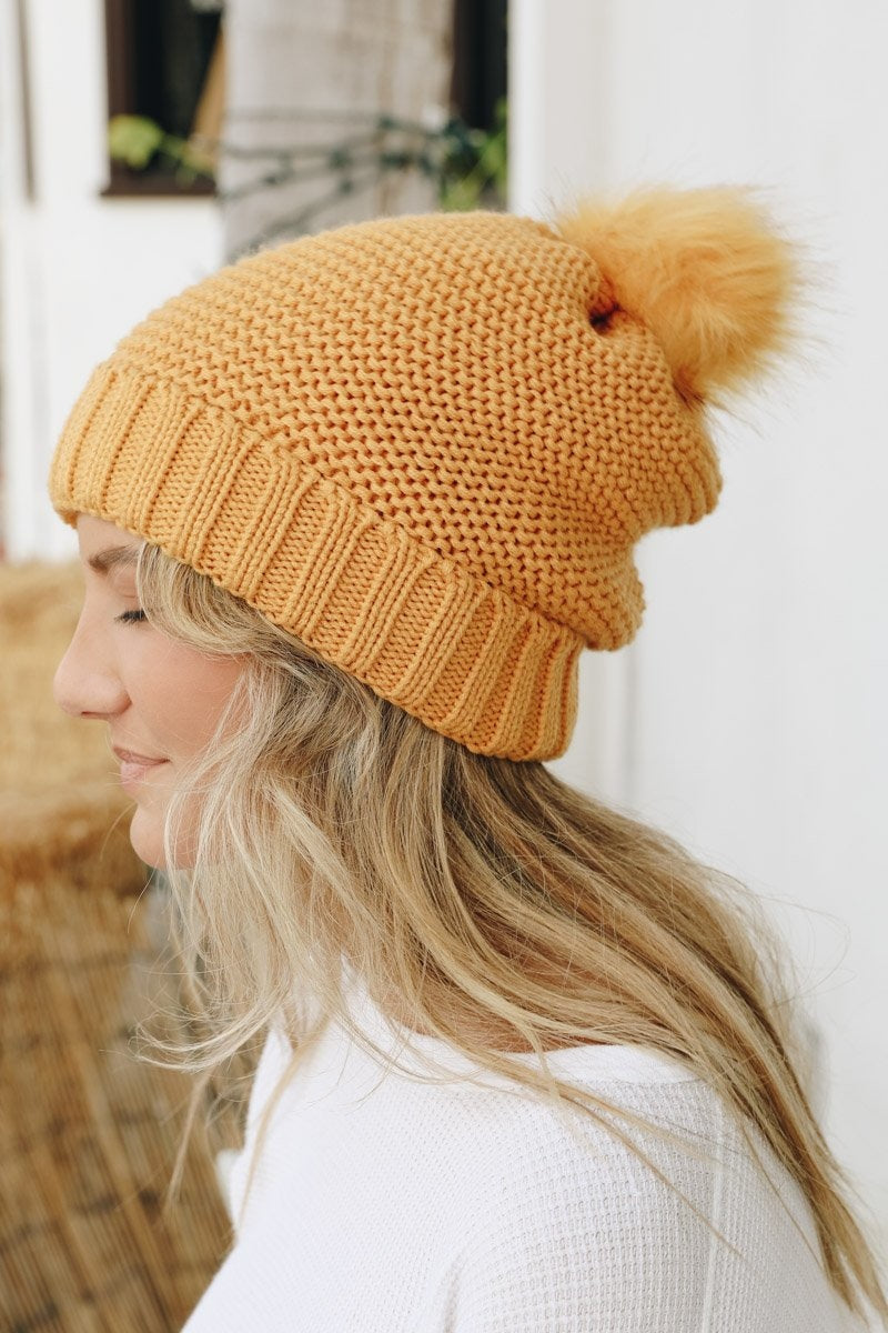 Pom Beanie with Faux Sherpa Lining - NeoKira Unlimited