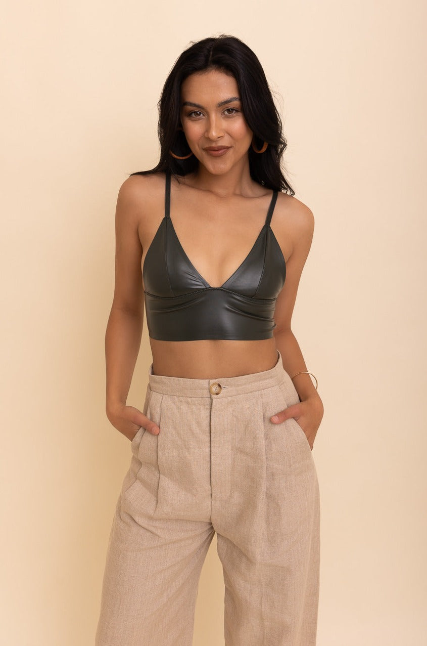 Posh Faux Leather Longline Bralette - NeoKira Unlimited