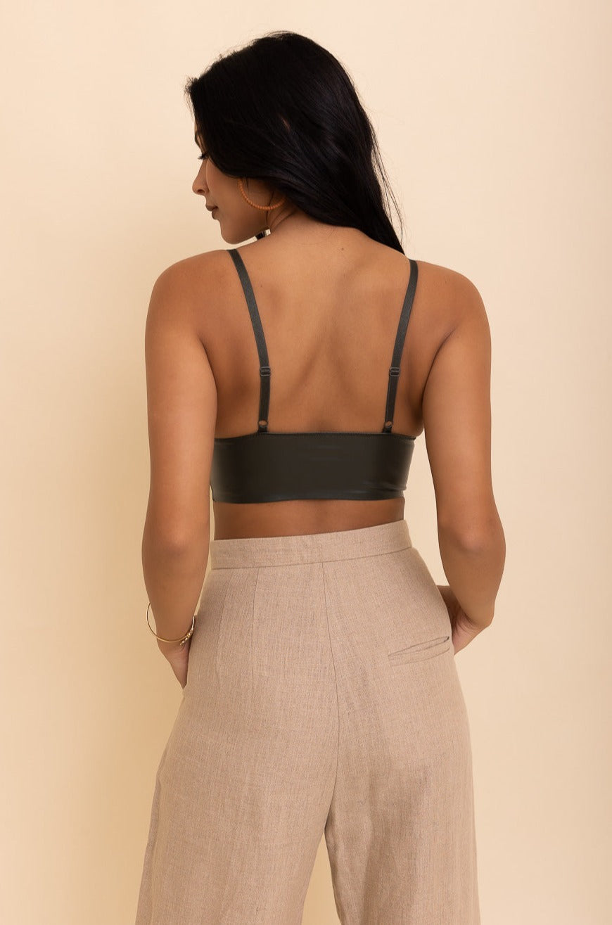 Posh Faux Leather Longline Bralette - NeoKira Unlimited